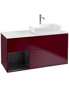 Villeroy und Boch Finion Waschtischunterschrank F801PDHB 120cm, Abdeckplatte white matt, Regale Black matt lacquer, Peony Matt