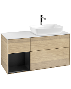 Villeroy und Boch Finion Villeroy und Boch F801PDPC 120cm, plaque de recouvrement blanc mat, étagères laqué noir mat, Oak Veneer