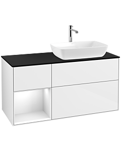 Villeroy und Boch Finion Villeroy und Boch F802GFGF 120cm, couvercle noir mat, étagères laqué blanc brillant, laqué blanc brillant