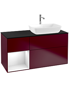 Villeroy und Boch Finion Waschtischunterschrank F802GFHB 120cm, Abdeckplatte black matt, Regale Glossy white lacquer, Peony Matt