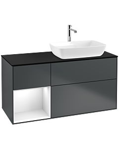 Villeroy und Boch Finion Villeroy und Boch F802GFHG 120cm, plaque de finition noir mat, étagères laqué blanc brillant, Midnight Blue Matt Lacquer