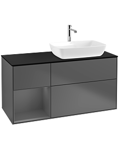 Villeroy und Boch Finion Villeroy und Boch F802GKGK 120cm, plaque de finition noir mat, étagères laqué anthracite mat, anthracite mat