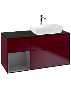 Villeroy und Boch Finion Waschtischunterschrank F802GKHB 120cm, Abdeckplatte black matt, Regale Anthracite matt lacquer, Peony Matt