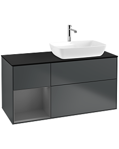 Villeroy und Boch Finion Waschtischunterschrank F802GKHG 120cm, Abdeckplatte black matt, Regale Anthracite matt lacquer, Midnight Blue Matt Lacquer