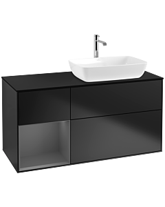 Villeroy und Boch Finion Villeroy und Boch F802GKPD 120cm, plaque de finition noir mat, étagères laqué anthracite mat, laqué noir mat