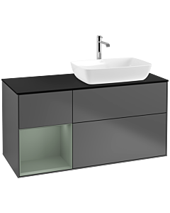 Villeroy und Boch Finion Waschtischunterschrank F802GMGK 120cm, Abdeckplatte black matt, Regale Olive matt lacquer, Anthracite matt