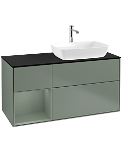 Villeroy und Boch Finion Villeroy und Boch F802GMGM 120cm, plaque de finition noir mat, étagères laqué mat olive, Olive Matt Lacquer