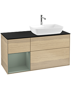 Villeroy und Boch Finion Villeroy und Boch F802GMPC 120cm, plaque de finition noir mat, étagères olive laqué mat, Oak Veneer