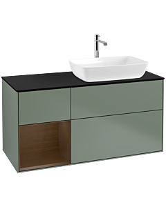 Villeroy und Boch Finion Villeroy und Boch F802GNGM 120cm, plaque de finition noir mat, étagères Walnut Veneer , Olive Matt Lacquer