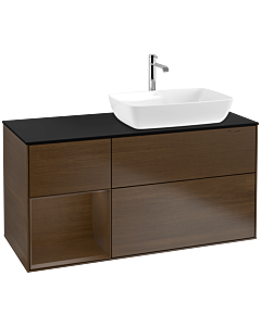 Villeroy und Boch Finion Waschtischunterschrank F802GNGN 120cm, Abdeckplatte black matt, Regale Walnut Veneer, Walnut veneer