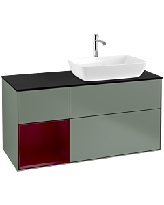 Villeroy und Boch Finion Villeroy und Boch F802HBGM 120cm, couvercle noir mat, étagères Peony laqué mat, Olive Matt Lacquer