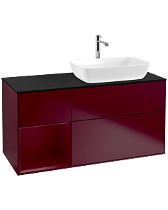 Villeroy und Boch Finion Waschtischunterschrank F802HBHB 120cm, Abdeckplatte black matt, Regale Peony matt lacquer, Peony Matt