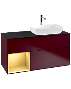 Villeroy und Boch Finion Waschtischunterschrank F802HFHB 120cm, Abdeckplatte black matt, Regale Gold matt lacquer, Peony Matt