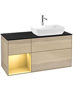 Villeroy und Boch Finion Villeroy und Boch F802HFPC 120cm, couvercle noir mat, étagères laqué or mat, Oak Veneer