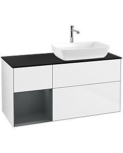 Villeroy und Boch Finion Villeroy und Boch F802HGGF 120cm, plaque de finition noir mat, étagères laqué mat minuit, laqué blanc brillant