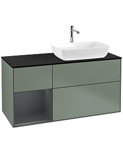 Villeroy und Boch Finion Villeroy und Boch F802HGGM 120cm, plaque de finition noir mat, étagères Laque mat minuit, Olive Matt Lacquer