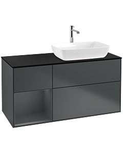 Villeroy und Boch Finion Waschtischunterschrank F802HGHG 120cm, Abdeckplatte black matt, Regale Midnight matt lacquer, Midnight Blue Matt Lacquer