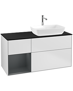 Villeroy und Boch Finion Waschtischunterschrank F802HGMT 120cm, Abdeckplatte black matt, Regale Midnight matt lacquer, White matt lacquer