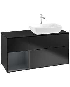 Villeroy und Boch Finion Waschtischunterschrank F802HGPD 120cm, Abdeckplatte black matt, Regale Midnight matt lacquer, Black matt lacquer