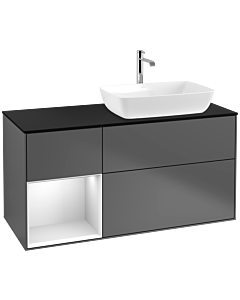 Villeroy und Boch Finion Waschtischunterschrank F802MTGK 120cm, Abdeckplatte black matt, Regale White matt lacquer, Anthracite matt