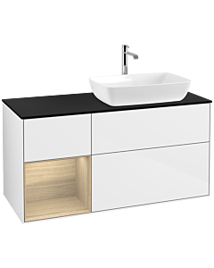 Villeroy und Boch Finion Villeroy und Boch F802PCGF 120cm, plaque de finition noire mate, étagères Oak Veneer , laqué blanc brillant