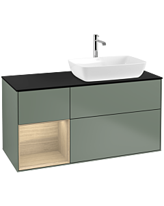 Villeroy und Boch Finion Villeroy und Boch F802PCGM 120cm, plaque de finition noir mat, étagères Oak Veneer , Olive Matt Lacquer