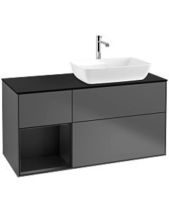 Villeroy und Boch Finion Villeroy und Boch F802PDGK 120cm, couvercle noir mat, étagères laqué noir mat, anthracite mat