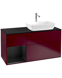 Villeroy und Boch Finion Waschtischunterschrank F802PDHB 120cm, Abdeckplatte black matt, Regale Black matt lacquer, Peony Matt