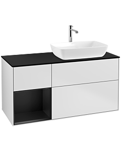 Villeroy und Boch Finion Waschtischunterschrank F802PDMT 120cm, Abdeckplatte black matt, Regale Black matt lacquer, White matt lacquer