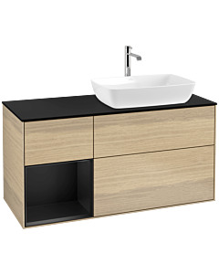 Villeroy und Boch Finion Waschtischunterschrank F802PDPC 120cm, Abdeckplatte black matt, Regale Black matt lacquer, Oak Veneer