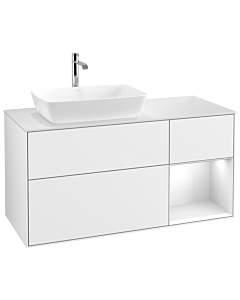 Villeroy und Boch Finion Waschtischunterschrank F811GFGF 120cm, Abdeckplatte white matt, Regale Glossy white lacquer, Glossy white lacquer