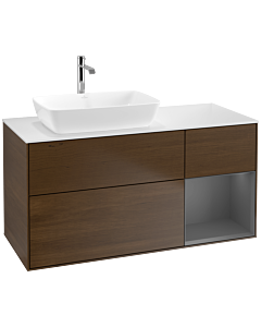 Villeroy und Boch Finion Villeroy und Boch F811GKGN 120cm, plaque de finition blanc mat, étagères laqué anthracite mat, placage noyer