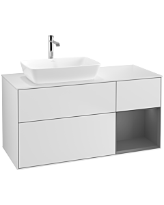 Villeroy und Boch Finion Villeroy und Boch F811GKMT 120cm, plaque de finition blanc mat, étagères laqué anthracite mat, laqué blanc mat