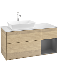 Villeroy und Boch Finion Waschtischunterschrank F811GKPC 120cm, Abdeckplatte white matt, Regale Anthracite matt lacquer, Oak Veneer