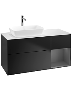 Villeroy und Boch Finion Villeroy und Boch F811GKPD 120cm, plaque de recouvrement blanc mat, étagères laqué anthracite mat, laqué noir mat