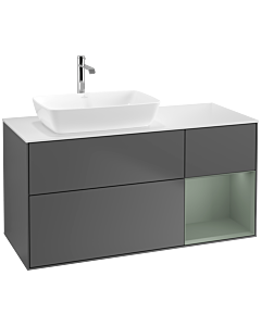 Villeroy und Boch Finion Waschtischunterschrank F811GMGK 120cm, Abdeckplatte white matt, Regale Olive matt lacquer, Anthracite matt
