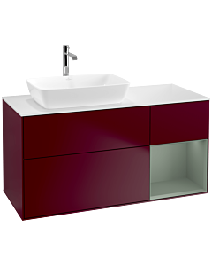 Villeroy und Boch Finion Waschtischunterschrank F811GMHB 120cm, Abdeckplatte white matt, Regale Olive matt lacquer, Peony Matt