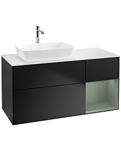 Villeroy und Boch Finion Villeroy und Boch F811GMPD 120cm, plaque de recouvrement blanc mat, étagères laqué mat olive, laqué mat noir