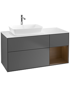 Villeroy und Boch Finion Waschtischunterschrank F811GNGK 120cm, Abdeckplatte white matt, Regale Walnut Veneer, Anthracite matt