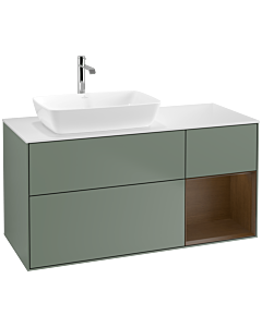 Villeroy und Boch Finion Villeroy und Boch F811GNGM 120cm, plaque de finition blanc mat, étagères Walnut Veneer , Olive Matt Lacquer