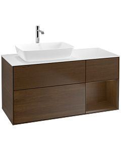 Villeroy und Boch Finion Waschtischunterschrank F811GNGN 120cm, Abdeckplatte white matt, Regale Walnut Veneer, Walnut veneer