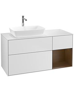 Villeroy und Boch Finion Waschtischunterschrank F811GNMT 120cm, Abdeckplatte white matt, Regale Walnut Veneer, White matt lacquer