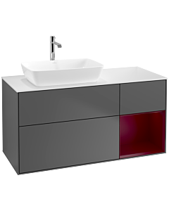 Villeroy und Boch Finion Villeroy und Boch F811HBGK 120cm, plaque de finition blanc mat, étagères Peony laqué mat, anthracite mat