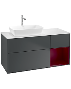Villeroy und Boch Finion Villeroy und Boch F811HBHG 120cm, plaque de finition blanc mat, étagères Peony laqué mat, Midnight Blue Matt Lacquer