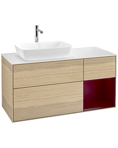 Villeroy und Boch Finion Villeroy und Boch F811HBPC 120cm, plaque de finition blanc mat, étagères Peony laqué mat, Oak Veneer