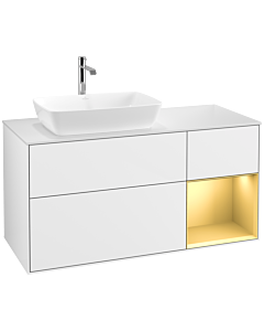 Villeroy und Boch Finion Villeroy und Boch F811HFGF 120cm, plaque de finition blanc mat, étagères laqué or mat, laqué blanc brillant