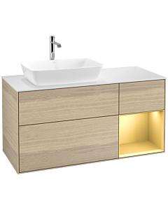 Villeroy und Boch Finion Villeroy und Boch F811HFPC 120cm, plaque de recouvrement blanc mat, étagères laqué or mat, Oak Veneer