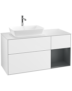 Villeroy und Boch Finion Waschtischunterschrank F811HGGF 120cm, Abdeckplatte white matt, Regale Midnight matt lacquer, Glossy white lacquer