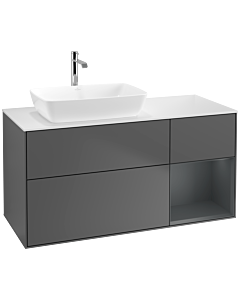 Villeroy und Boch Finion Waschtischunterschrank F811HGGK 120cm, Abdeckplatte white matt, Regale Midnight matt lacquer, Anthracite matt