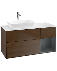 Villeroy und Boch Finion Villeroy und Boch F811HGGN 120cm, plaque de recouvrement blanc mat, étagères Laque mat minuit, placage noyer